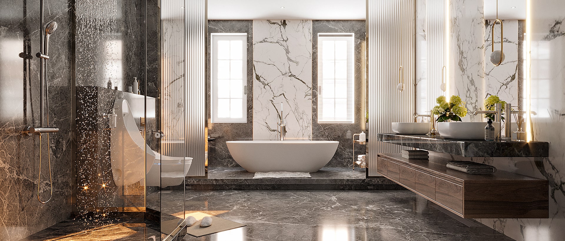bathroom with windows