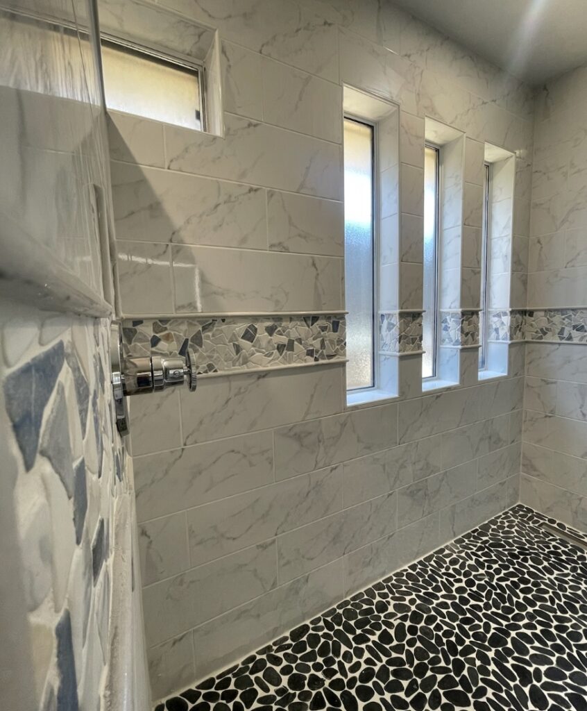 black and white shower